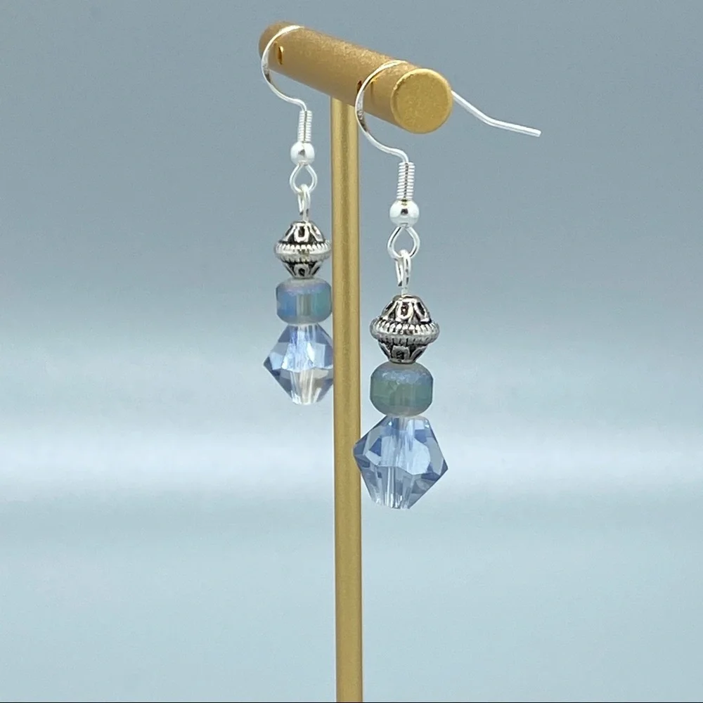 Glass Bicone‎ with Silver Plated Spacer Drop Earrings Handmade